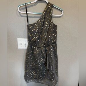BCBGeneration Gray One-Shoulder Dress with Gold Dot Accents